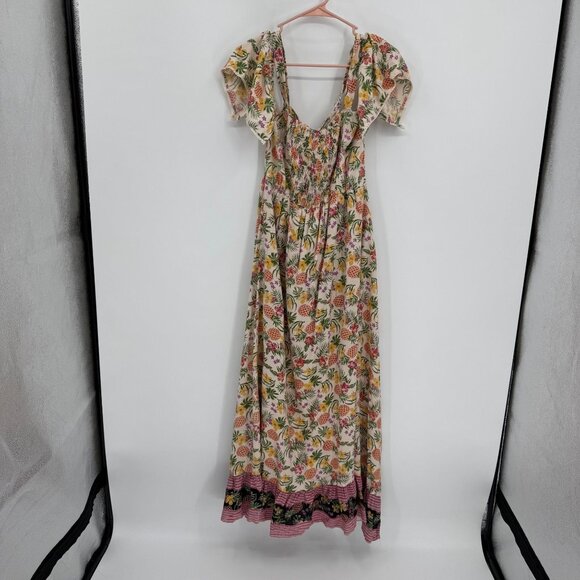 ANGIE Tropical Pineapple Hi Low Maxi Dress NEW Puff Sleeves Sweetheart Neck M - Picture 7 of 8